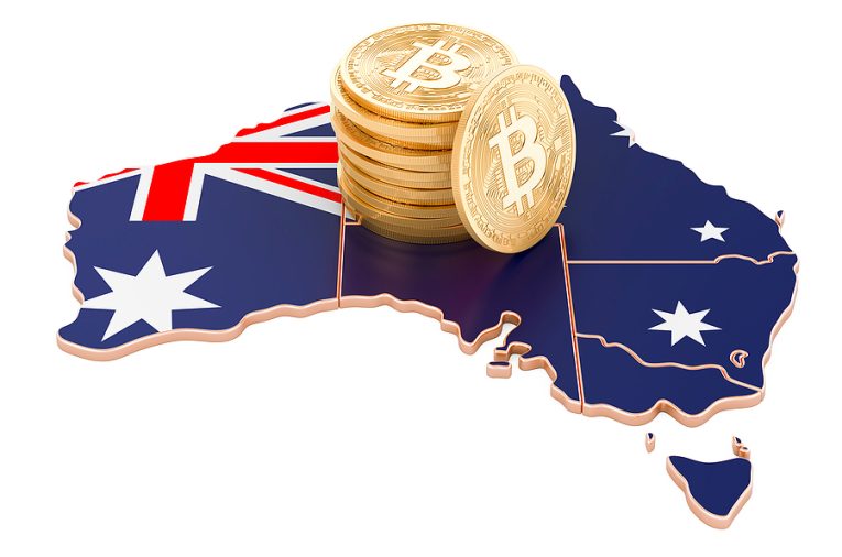 Bitcoin Cryptocurrency In Australia, 3d Rendering Isolated On Wh